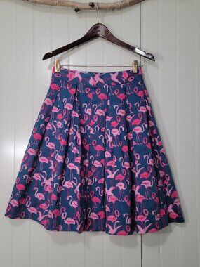 50s 60s MCM Retro Rockabilly Flamingo Tropical A-line Pleated Swing Midi Skirt
